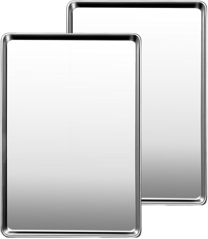 Commercial Quality Baking Sheet Pan Set, Natural Stainless Steel Cookie Sheet by GIUOIDUO