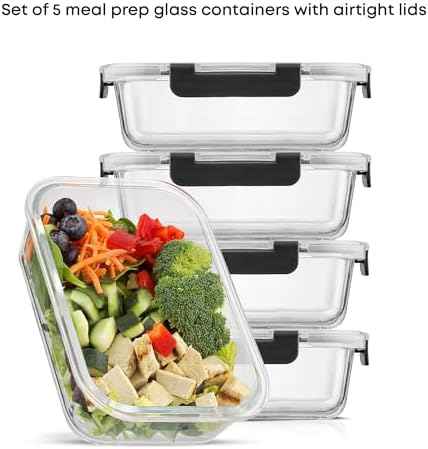 JoyJolt 5 Pack 35oz Glass Food Storage Containers with Lids