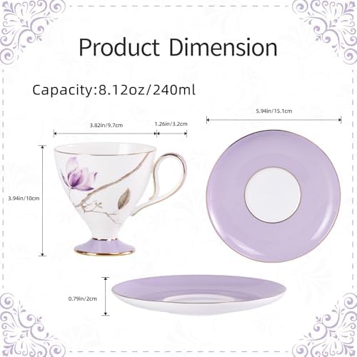 KAMMAK Ceramic Coffee Cups Saucers Set of 2, Porcelain Espresso Cups
