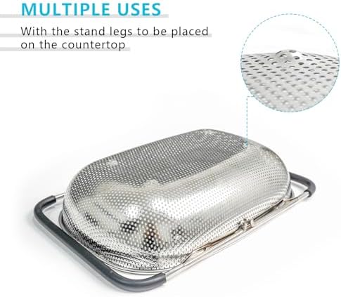 Over the Sink Metal Strainer and Colander for Kitchen - Large Food