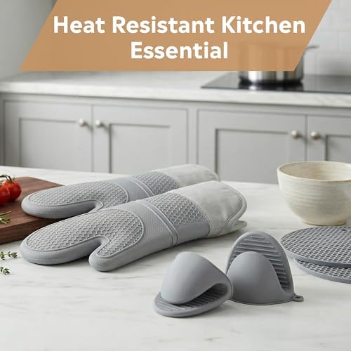 Silicone Oven Mitts and Pot Holders Set, 6 Piece