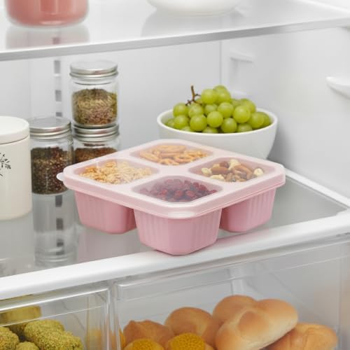 Divided Food Storage Container with Lid, 4-Compartment Snack Organizer