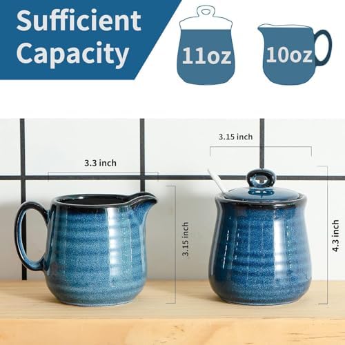 Hasense Porcelain Sugar and Creamer Set,11 Ounce Sugar Bowl with Lid