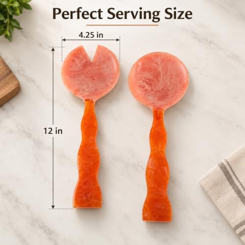 SS CRAFTS INDIA Resin Salad Server Set of 2, 12 Inch, Peach Orange