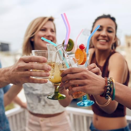 10 Sets Silicone Straws with Case, Collapsible Angled Drinking Straw