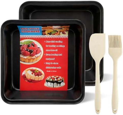 8x8 Non-Stick Square Baking Pan 2PC with Silicone Scraper & Oil Brush
