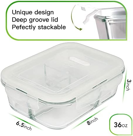 DAS TRUST 3 Pack Bento Box Glass Meal Prep Containers - 3 Compartment