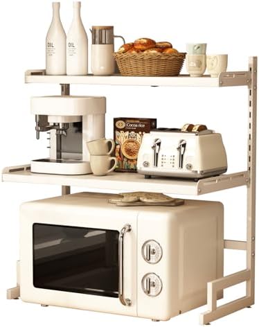 Expandable 3-Tier Microwave Oven Rack, White