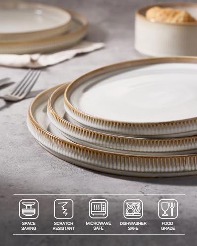 famiware Star 10/8 inches Dinner Plates Set for 6, Cappuccino White