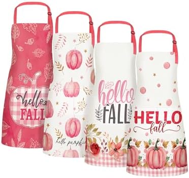Geetery 4 Pcs Fall Thanksgiving Aprons with Pocket