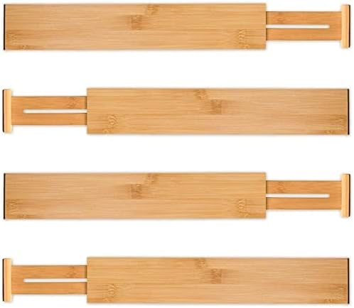 Utoplike 4 pcs Bamboo Kitchen Drawer Dividers Cutlery Tray Silverware