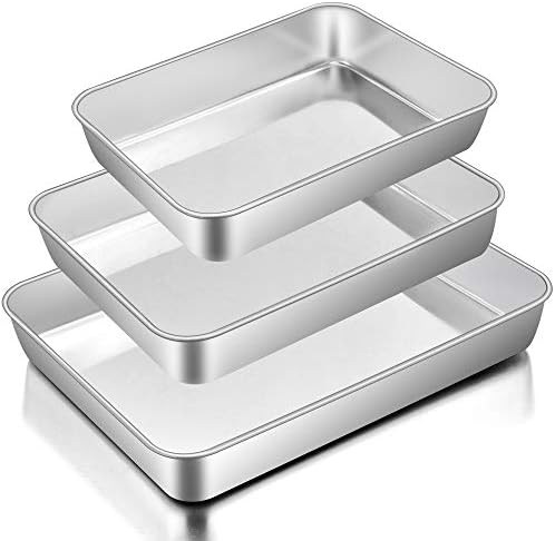 E-far Baking Pans Set of 3, Stainless Steel Sheet Cake Pan for Oven