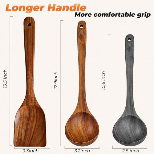 2Pcs Wooden Ladle and Spatula, Natural Acacia Long Handle, Large