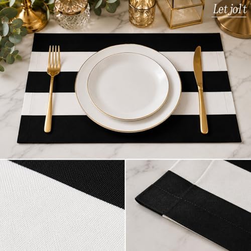 Letjolt Black and White Striped Placemats Set of 6
