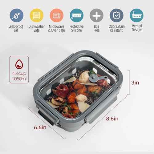 GENICOOK 5-Pack 35 Oz Glass Meal Prep Containers with Lids