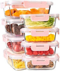 16Pack Glass Meal Prep Containers with Pink Lids