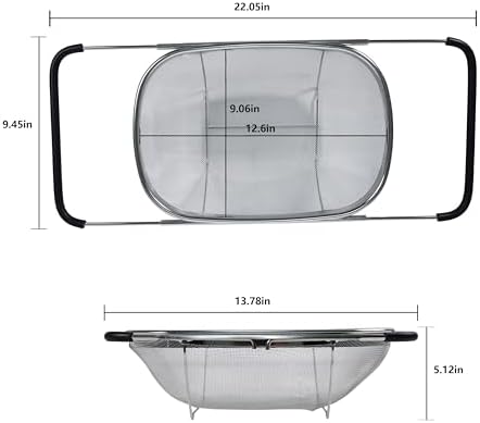 Over Sink Expandable Colander - Collapsible Fine Mesh Strainer Basket