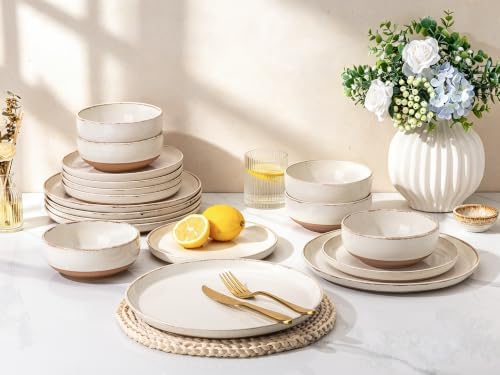 AmorArc Dinnerware Sets for 8, 24 Pieces Ceramic Plates and Bowls Set