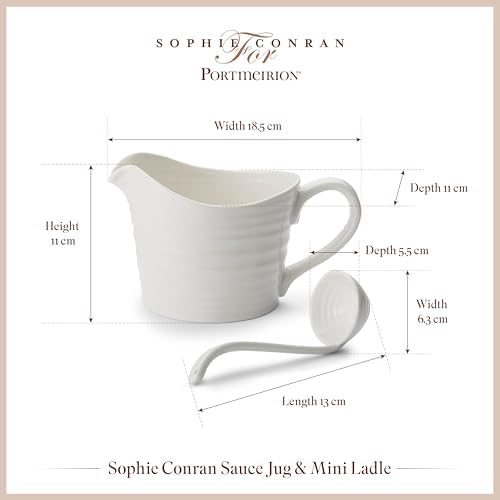 Portmeirion Sophie Conran Mini Sauce Jug & Ladle Set, 1 Pint - White