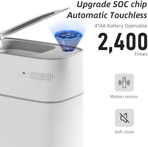 MOPALL Bathroom Trash Can, 3.5gal, Motion Sensor