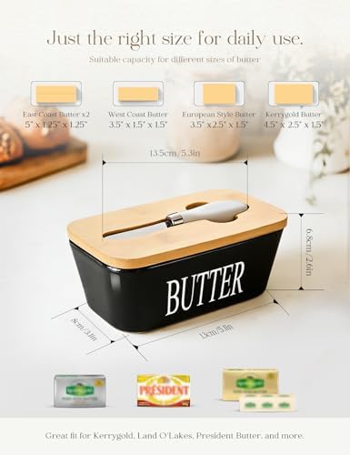 Ceramic Butter Dish with Lid and Knife & Silicone Seal for Countertop