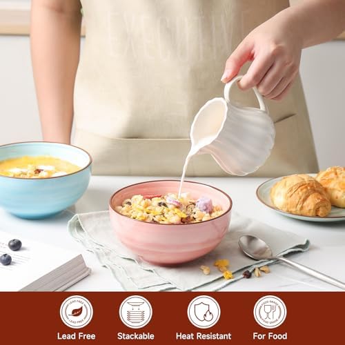 KitchenTour 24 OZ Cereal Bowls Set of 6, Ceramic Soup Bowls for