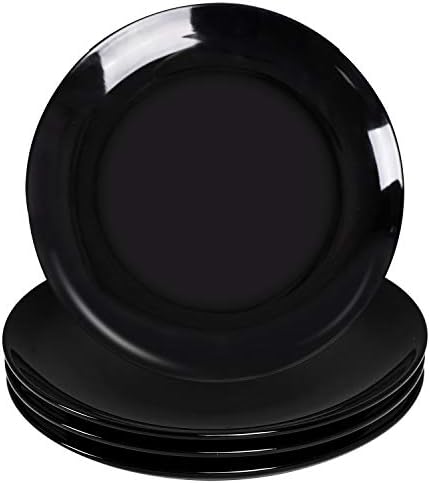 DELLING 10 Inch Black Dinner Plates Set of 4, Porcelain Round Plates
