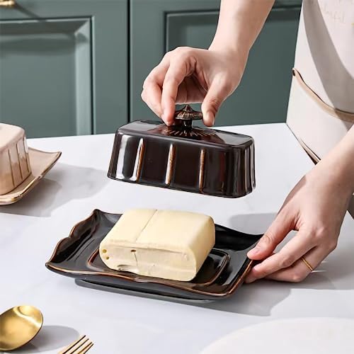 WAIT FLY Vintage Ceramic Butter Dish with Lid for Kitchen Countertop