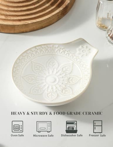 Glazed White Spoon Rest for Stove Top, Ceramic Spoon Holder for