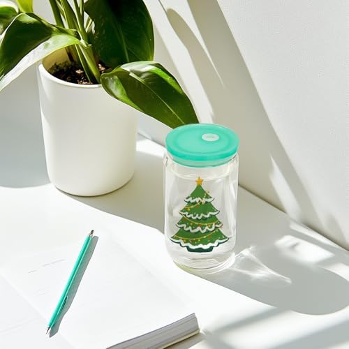 20 Pack Drinking Glass Cups with Acrylic Lids and Glass Straws 16oz