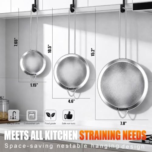 Walfos Fine Mesh Strainers Set, Premium Stainless Steel Colanders and