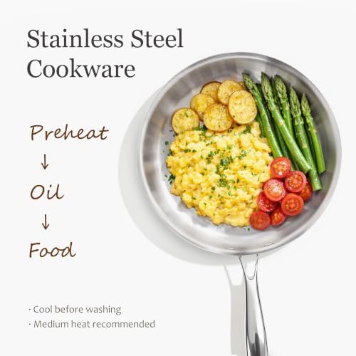 CAROTE 30 PCS Tri-Ply Stainless Steel Cookware Set, Pots and Pans Set, Non Toxic Induction Kitchen Cooking Sets, Cookware Collection, Silver