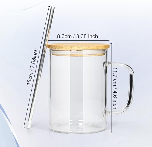 AGH 6 Pack Glass Sublimation Cups With Handle, 16oz Transparent Blanks