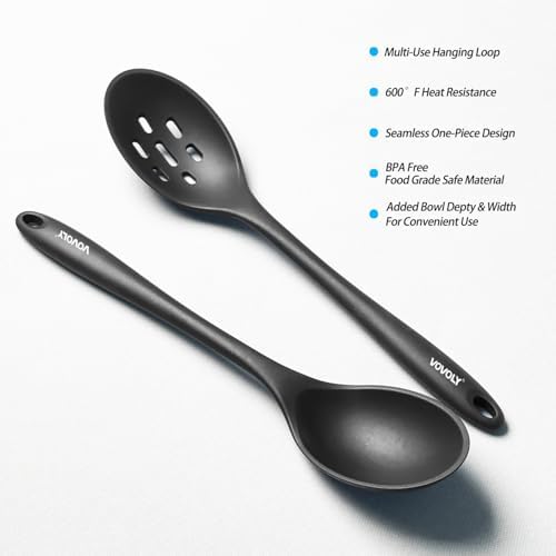 Vovoly Silicone Spoons for Cooking - Extra Large Solid & Slotted Set