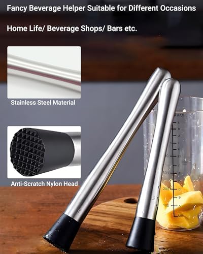 8”Stainless Steel Muddler, 10”Mixing Spoon & Jigger for Cocktails