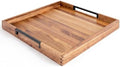 22" x 22" Large Square Acacia Wood Ottoman Tray with Extended Metal