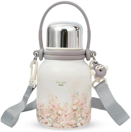 CoolSolo 27 oz Cute Floral Insulated Water Bottle with Strap & Handle
