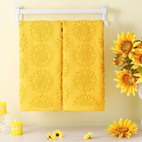 SmoothNovelty 2 Pcs Yellow Sunflower Hand Towels 100% Cotton Jacquard