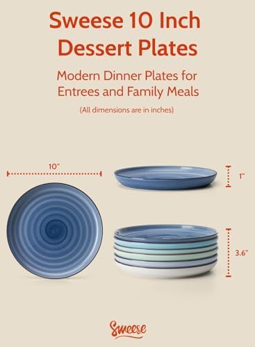 Sweese Dinner Plates, 10 Inch Round Porcelain Plates, Dish Set for