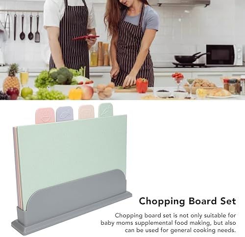 4PCS Color Coded Cutting Boards Set with Holder, Plastic Cutting Board