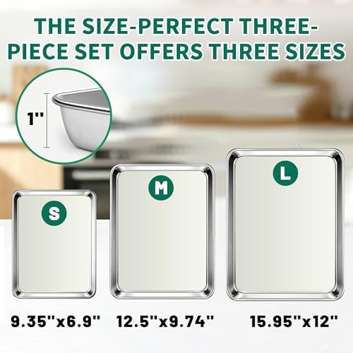 Stainless Steel Cookie Sheets for Baking Set of 3, Stainless Steel