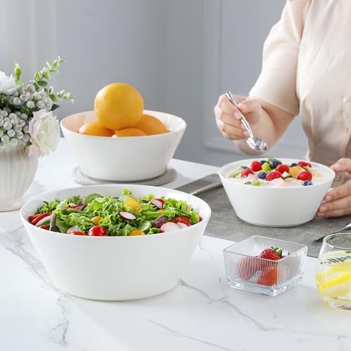 MALACASA White Serving Bowls Set of 3, Ceramic Mixing Bowl for Kitchen
