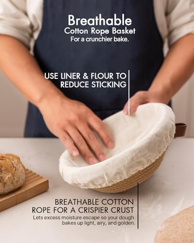 Crispier Crust Cotton Rope Banneton Basket Set, Brown