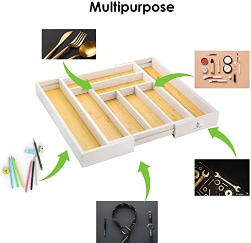 Bamboo drawer organizer, utensil holder, silverware organizer, and