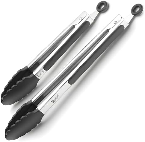 Boxiki Kitchen Silicone-Tip Tongs, Stainless Steel, Set of 2