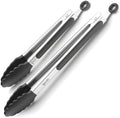 Boxiki Kitchen Silicone-Tip Tongs, Stainless Steel, Set of 2