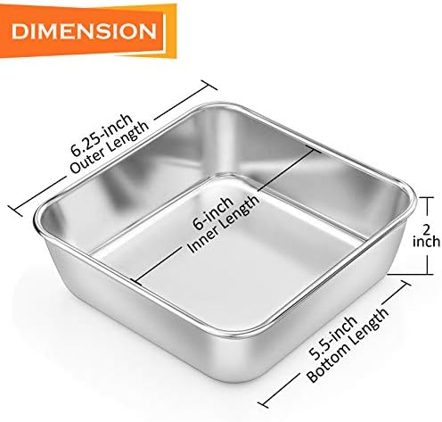 P&P CHEF Square 6x6 Baking Cake Pan, 4 Pcs Stainless Steel Brownie Pan