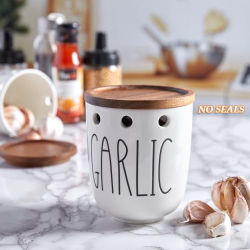 DAYYET Garlic Keeper for Counter, Ceramic Garlic Keeper with