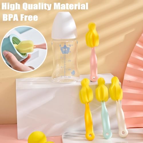 4PCS Baby Bottle Brush Set - Milk Bottle & Nipple Cleaner with 4