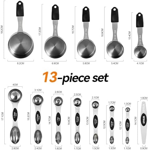 BINGBING- Magnetic Measuring Cups and Spoons Set of 13, Stainless